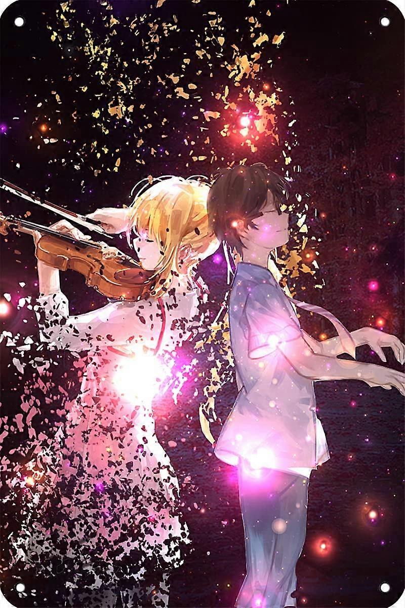 كذبتك في أبريل ملصق اليابان أنيمي مانجا معدني القصدير لافتة غرفة نوم ديكور المنزل ملصق معدني 12x8 بوصة