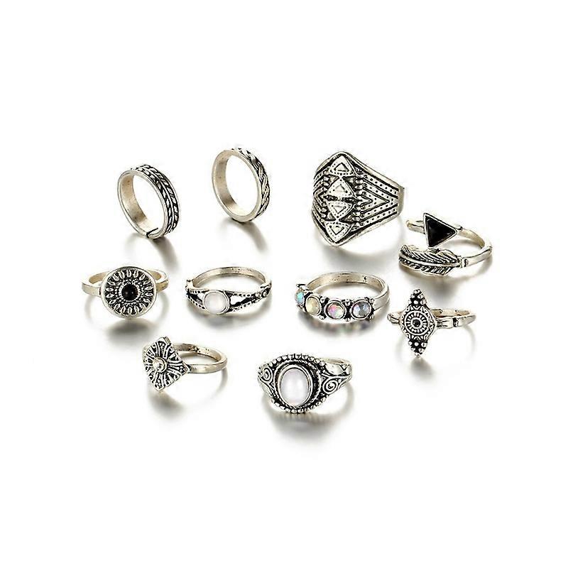 10Pcs/Set Boho Women Retro Sun Feather Arrow Carved Knuckle Midi Stacking Rings