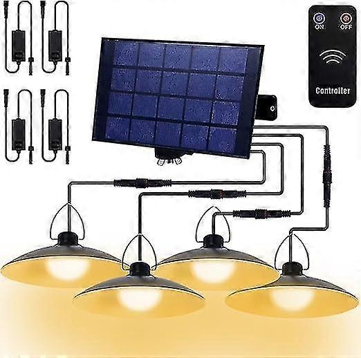 تسليط الضوء الشمسي 4 رؤساء ، ضوء قلادة للطاقة الشمسية ضوء الأمن داخلي وخارجي Ip65 مقاوم للماء ، ضوء قلادة الشرفة الشمسية ضوء الطاقة الشمسية التحكم عن بعد 