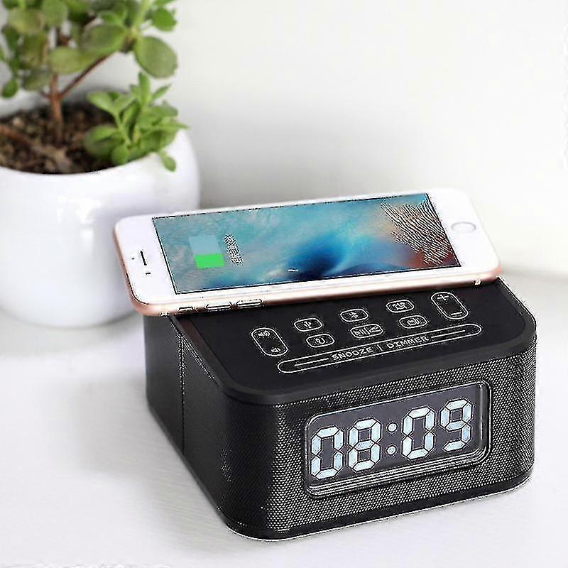 Homtime D2 Bluetooth Speaker - Led Alarm Clock With Usb Wireless Charging Function - Black