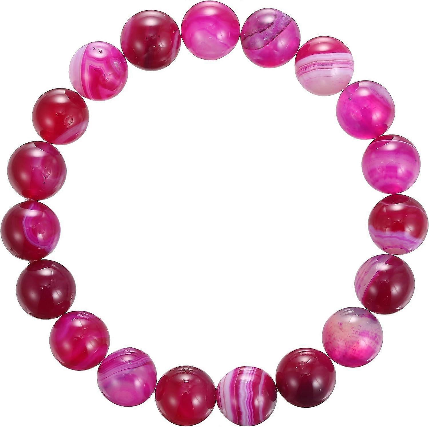 Fuchsia  Stripe Agate Bracelet Smooth Round Size 8mm 7.5" length