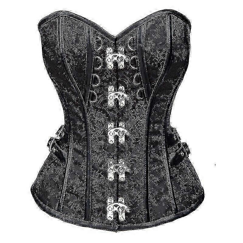 Steampunk korset Brun Sort Stål Knogle Overbust KorsetTer Dobby Corsele