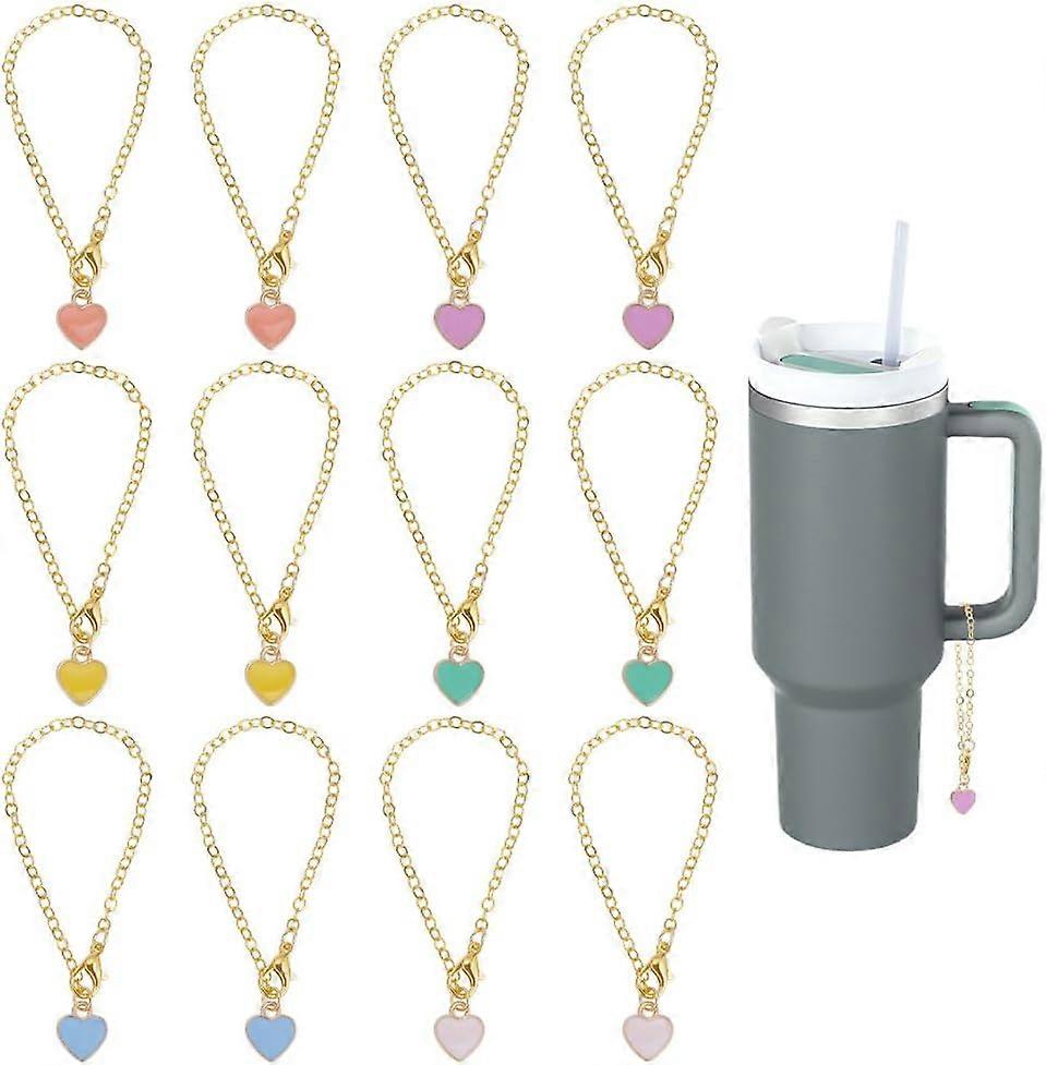 12 Pcs 6 Styles Water Bottle Charm Heart Shaped Handle Charm for Tumbler/Water Bottle Charms Alloy Enamel Cup Charms with Lobster Claw Clasps and Cabl