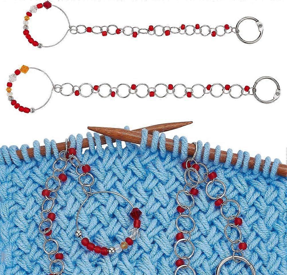 2 Pcs Knitting Row Counter Chains Row Counting Accessories with Iron Linking Ring and Brass Hoop Pendants for Sewing Knitting Crochet Tracking Project