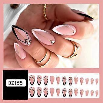 Gold Lines Almond Fake Nails Com  Glue Models