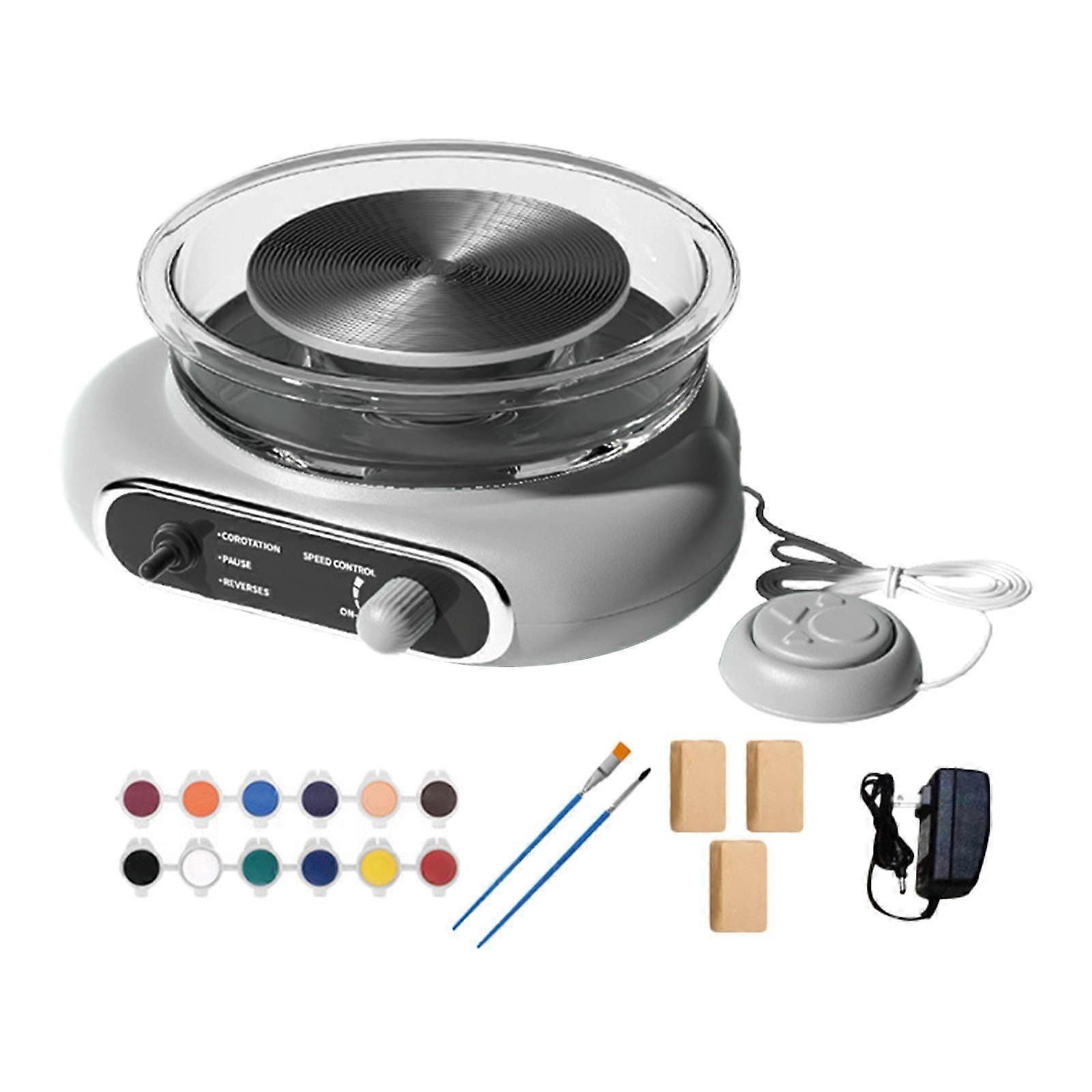 ערכת גלגל חרס מיני גלגל חימר חשמלי קומפקטי למתחילים ילדים מבוגרים אפורים