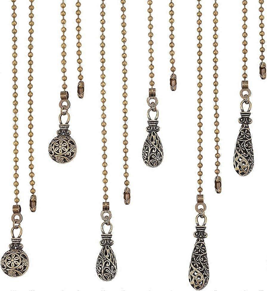 6pcs 3 Styles Vintage Hollow Ceiling Fan Pull Chain Teardrop Round Carve Patterns Table Lamp Chain Extender with Iron Ball Chain Connector for Fan Lig