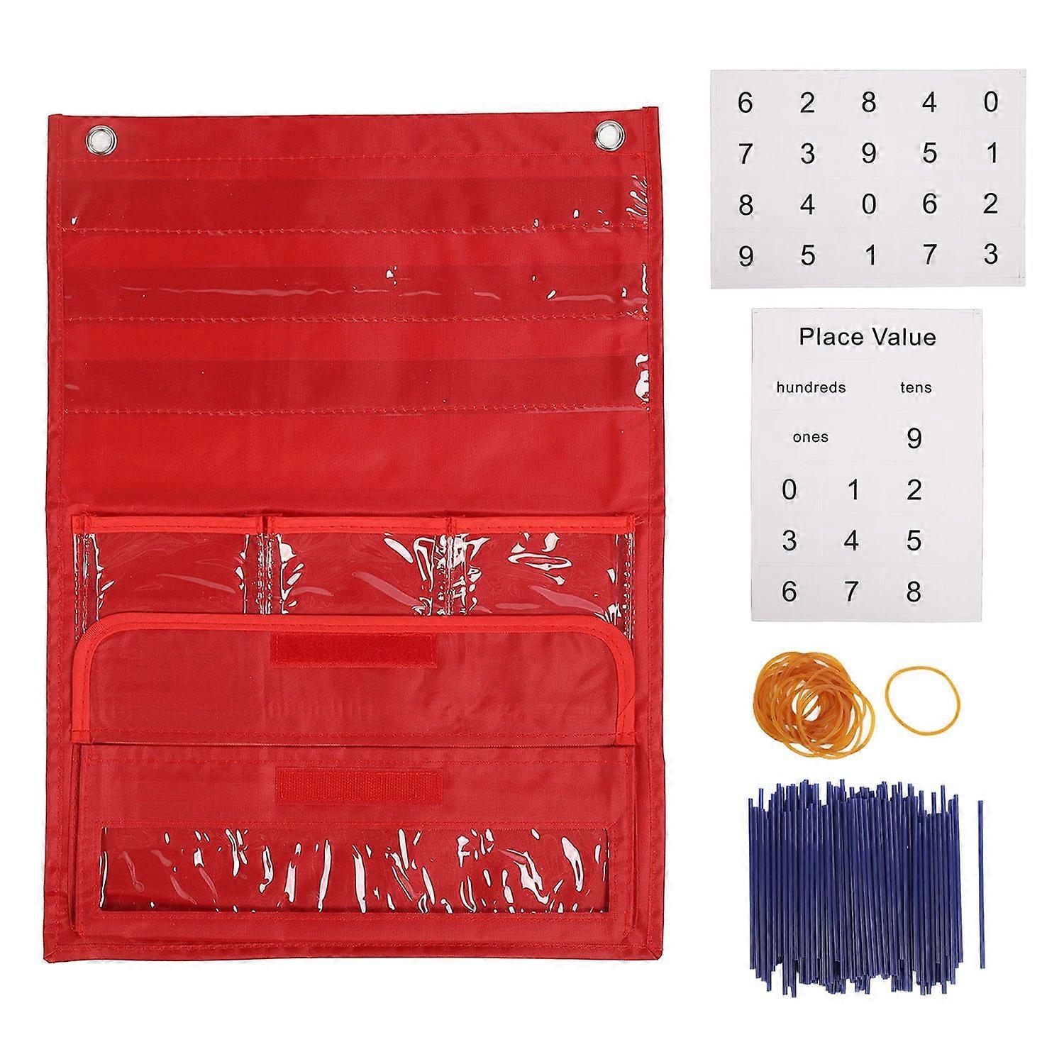 Counting Place Value Pocket Chart with 200pcs Straw 20 Rubber Bands for Classroom Kindergarten 
