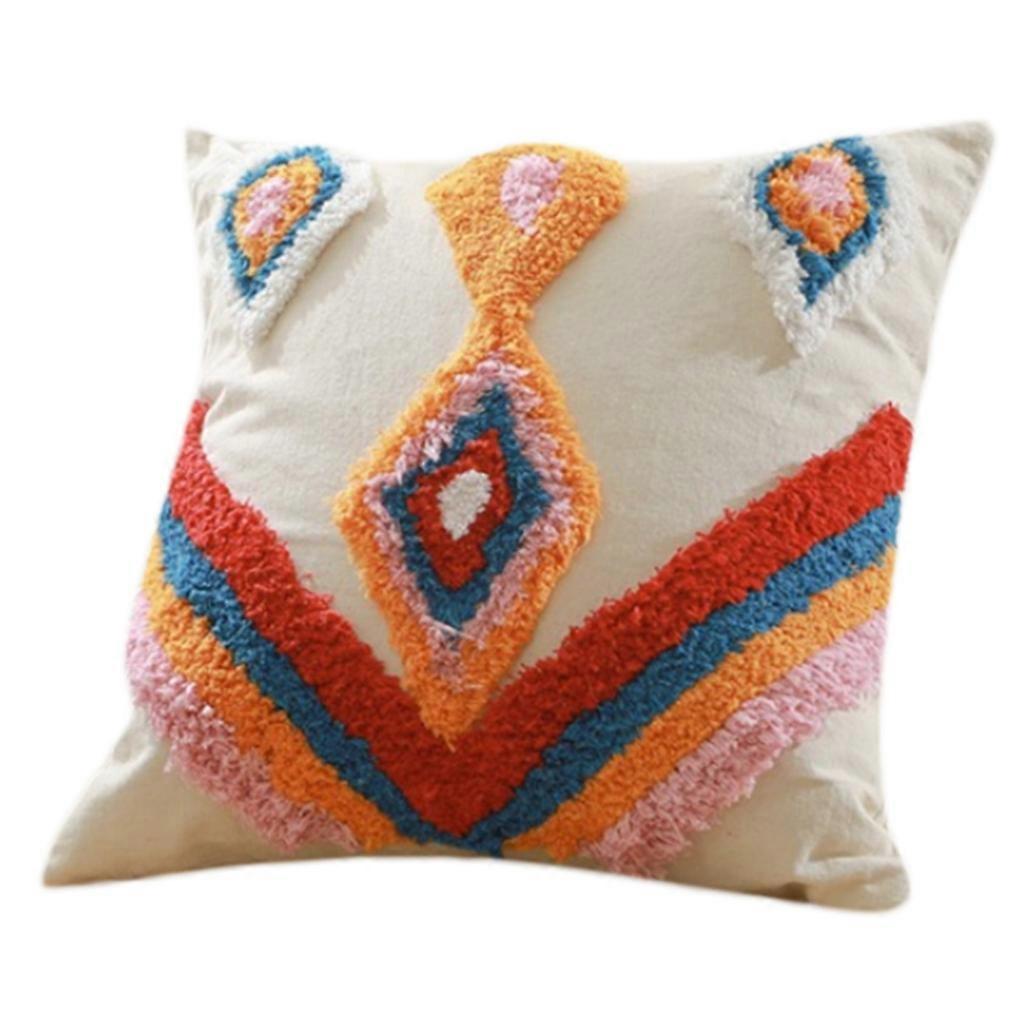 Cotton Convas Tufted Throw Pillow for Case Tribal Boho Handwoven Geometric Abstract Pattern Square Decorative Cushion Co charlotteE