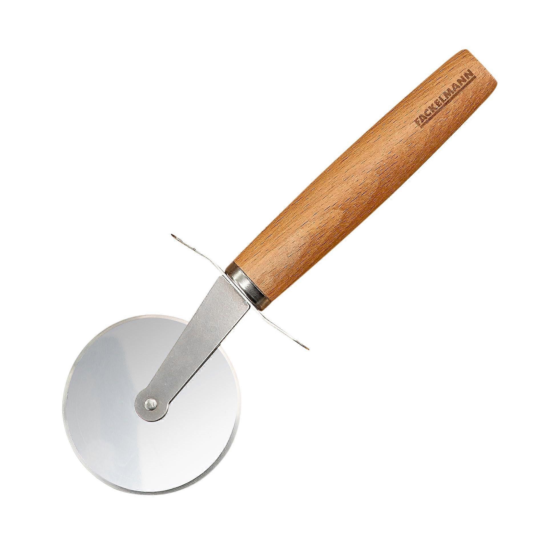Pizza Cutter for Pizza and Tarte Flamb茅e - Sharp Stainless Steel - Ergonomic Beech Wood Handle - Approx 21cm