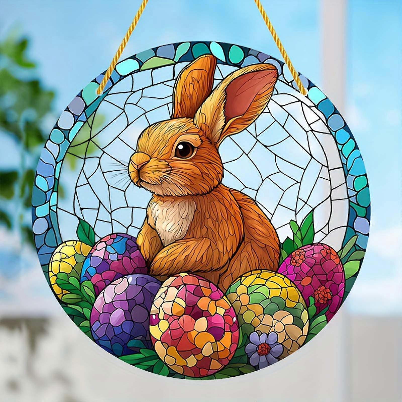 Easter Bunny Stained Glass Round Suncatcher