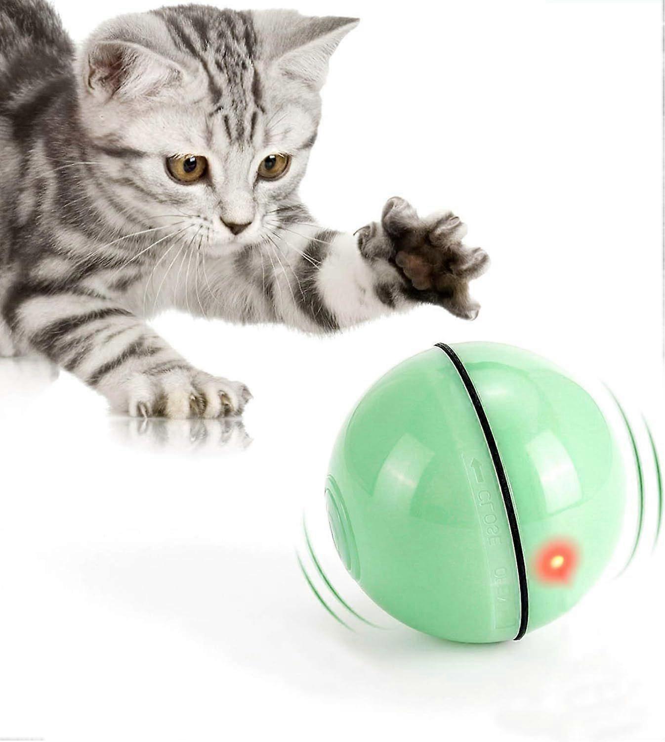 Cat Toy, Toy Ball with LED Light, 360 Degree Automatic Rotation and USB Charging Interactive Cat Toy, for Pets Dog Kittens (Light Green)