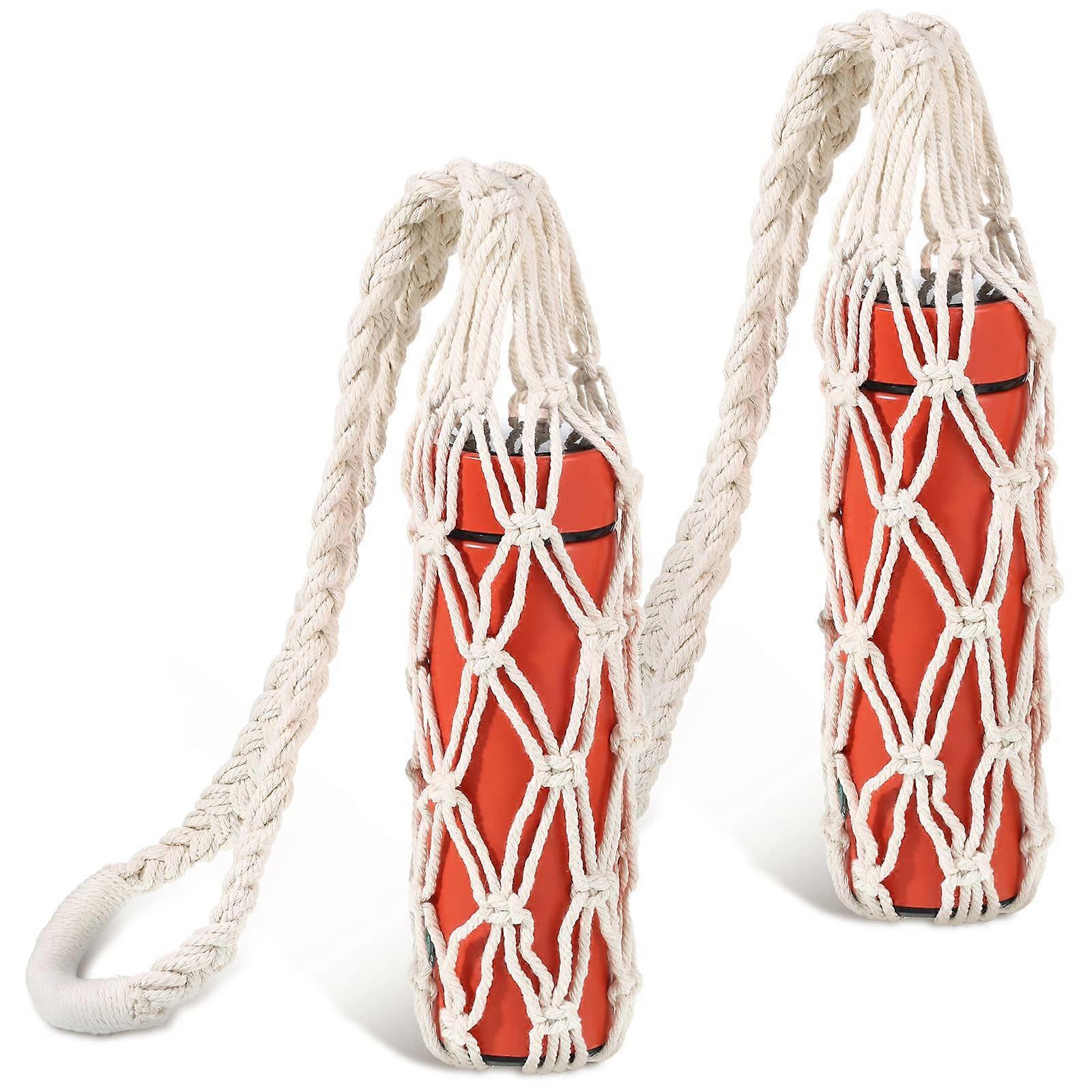 Cotton Macrame Water Bottle Carrier Set of 2 for Hiking, 31.5 Inches Long, Durable and Stylish Design