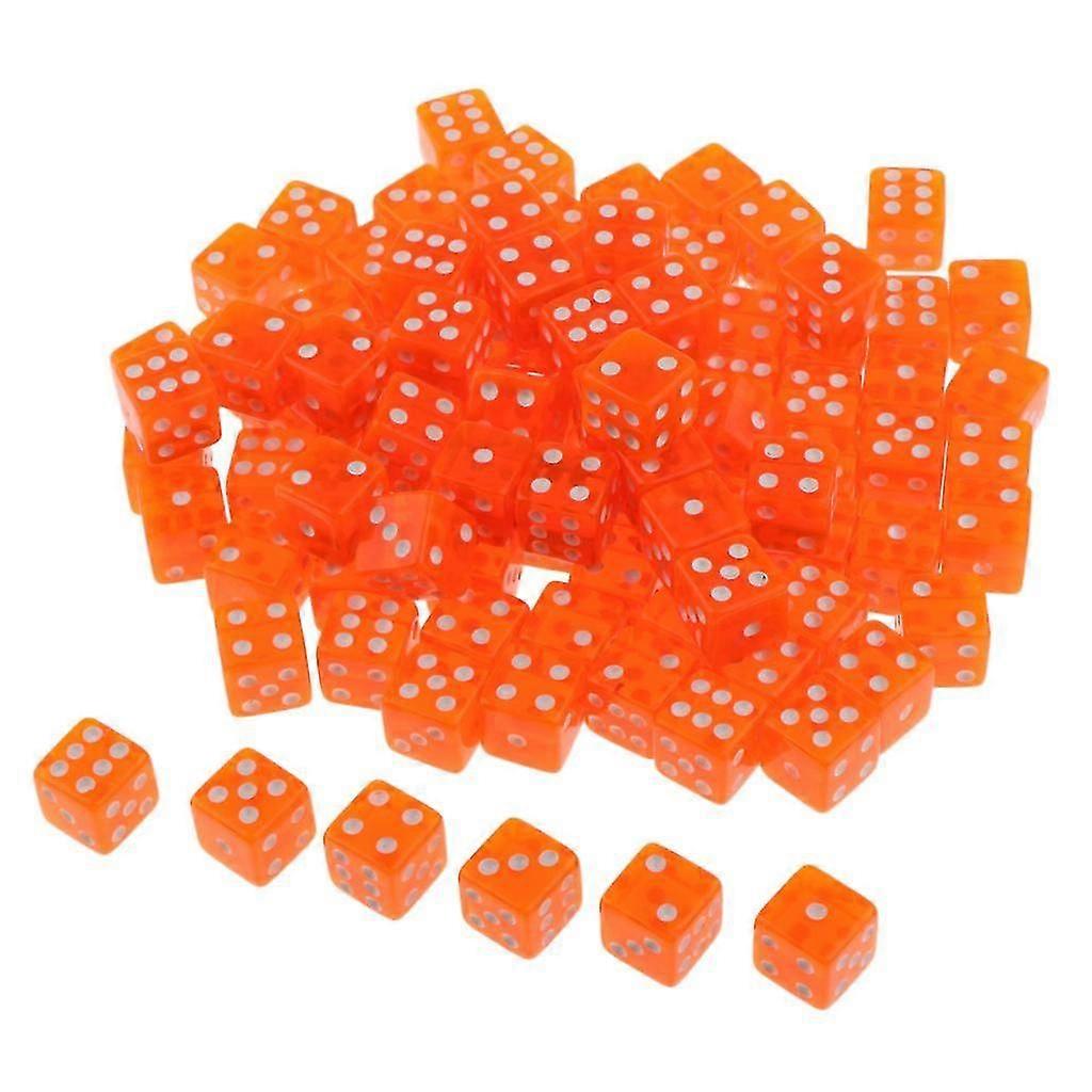 100pcs 6-sided Game Dice 15mm Dice for Board Games and Teaching Math Orange