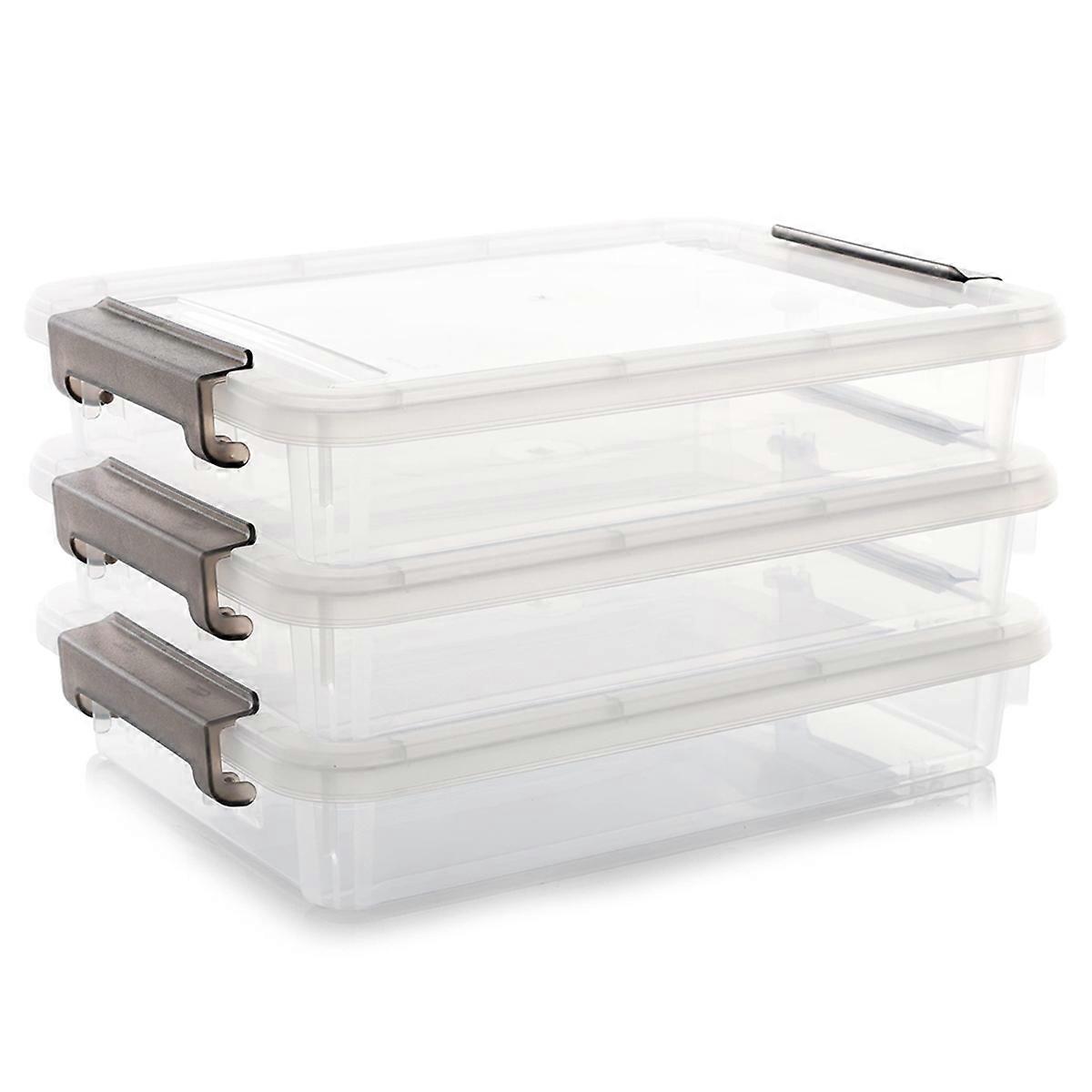 3 PCS Plastic Storage Bins with Latching Lids Portable Project Case Clear File Box Stackable Storag