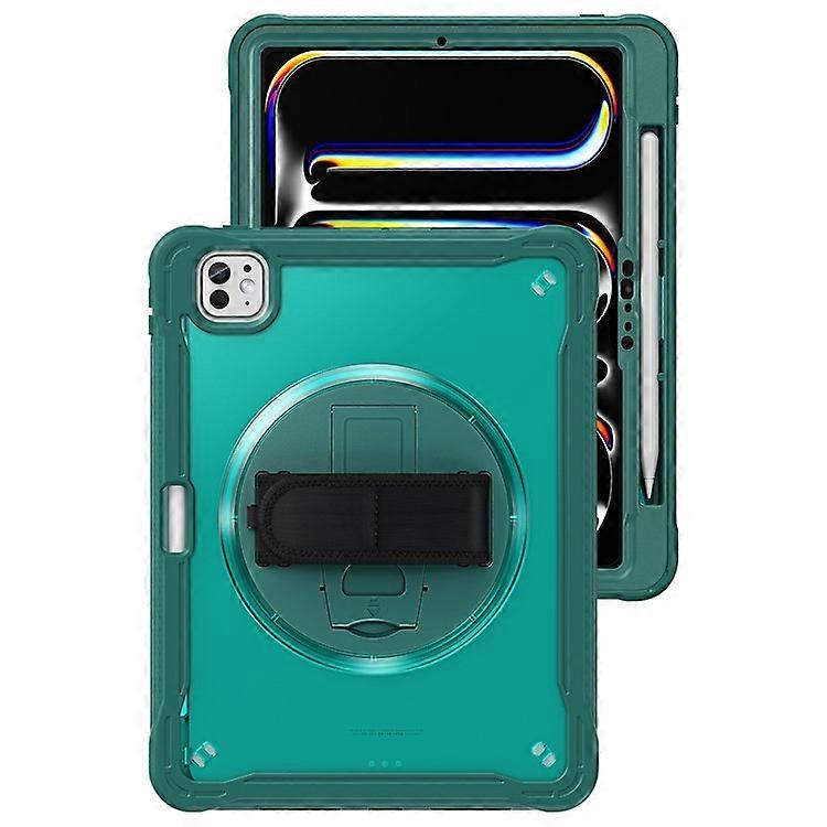 Compatible For iPad Pro 11 (2024) Case Kickstand PC+TPU+Silicone Tablet Cover with Rotary Hand Strap