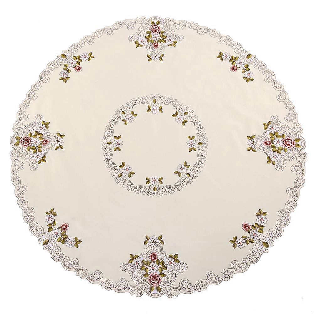 Round Floral Embroidered Tablecloth With Cutwork For Party Decor Round Table Cover
