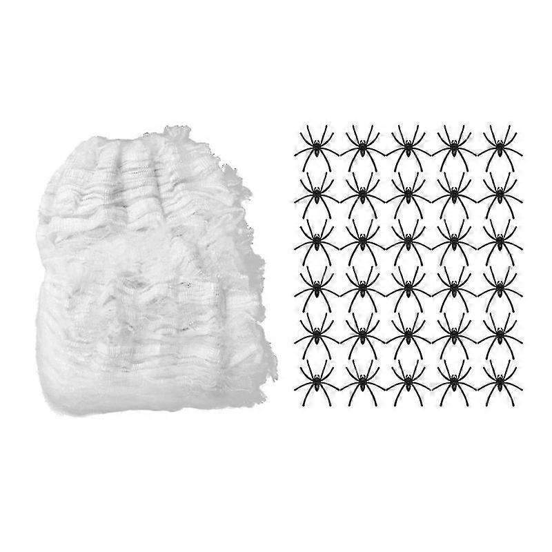 Minglan 1 Set Halloween Spider Webs With 30 Fake Spiders Easy To Attach Stretch Spider Web Home Haunted House Decor