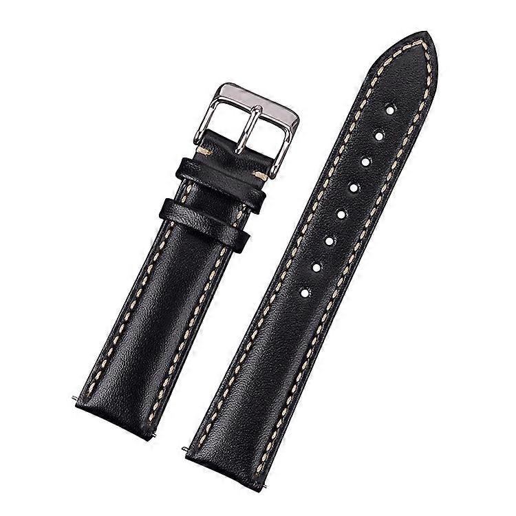 Classic black leather watch strap with white seam