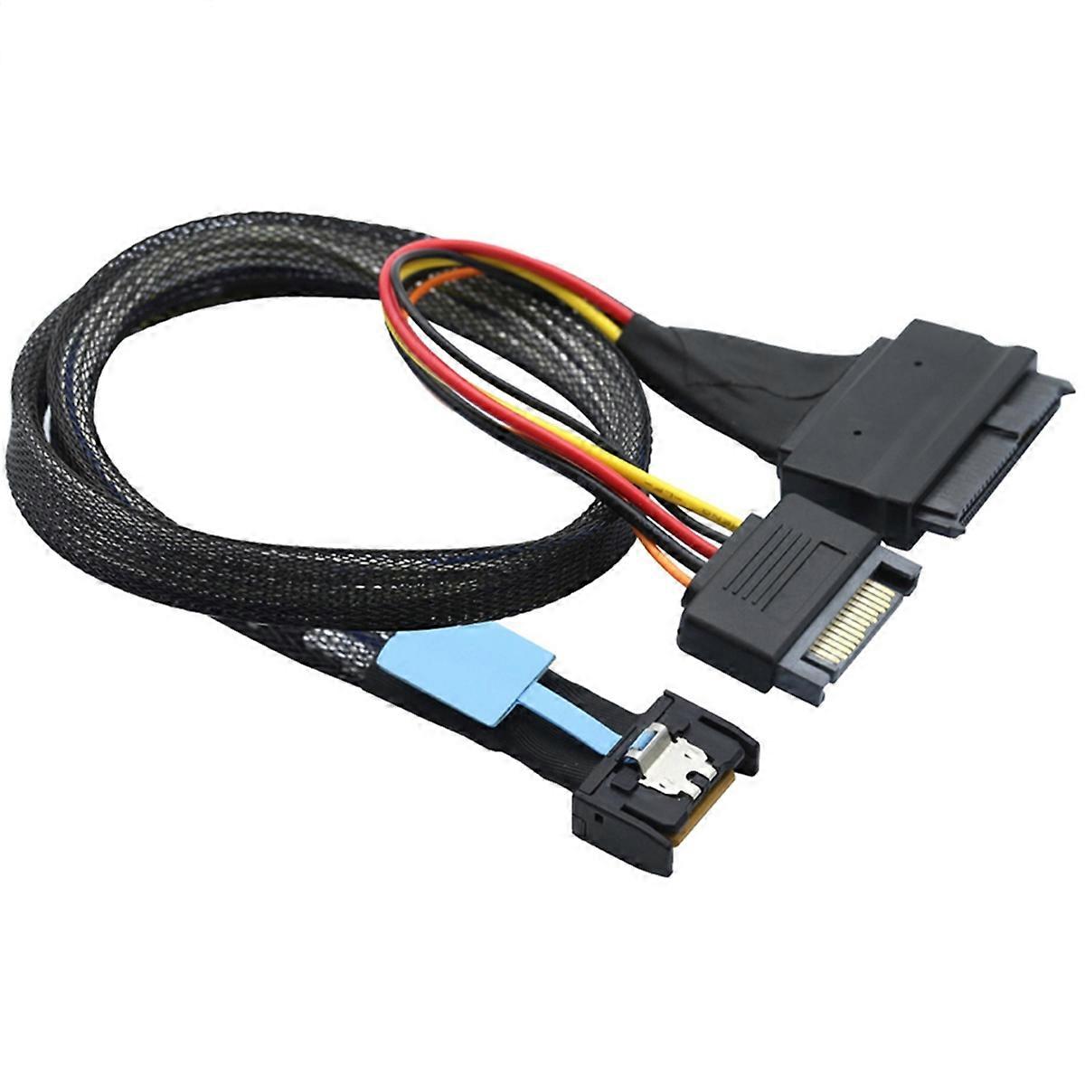 Gen5 MCIO Slimline SFF-8654 4I to SAS 8639 U.2 Adapter Cable + 15P SATA Power Cable Converter Wire Cord 0.5m