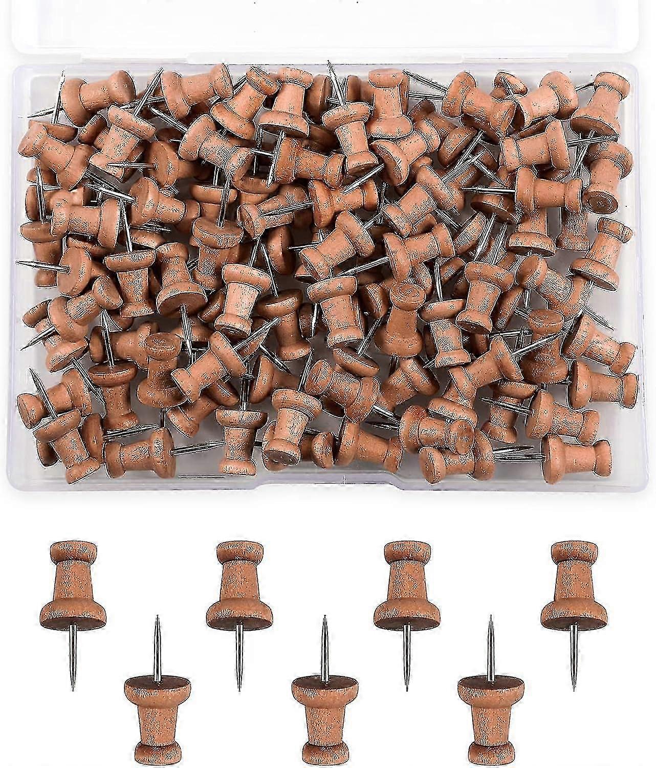 100 Pieces Wood Push Pins Map Tacks Marking Pins Map Push Pins With Steel Tip For Cork Bulletin Board Craft Projects - DD Edition a