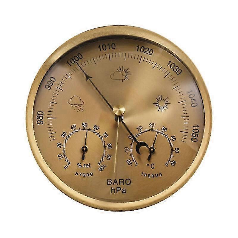 محطة طقس تناظرية 3 في 1 من الفولاذ المقاوم للصدأ 132 مم - مقياس جوي ، ميزان حرارة ، مقياس رطوبة ذهبي