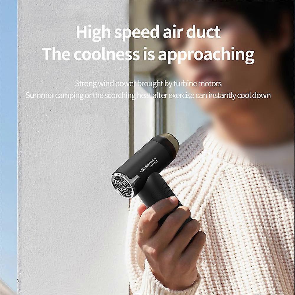 Handheld High-speed Fan Turbo Air Blower Rechargeable Desktop Fan Portable Energy-saving Stepless Speed Change Small Fan with 3 Types Nozzles for Tra