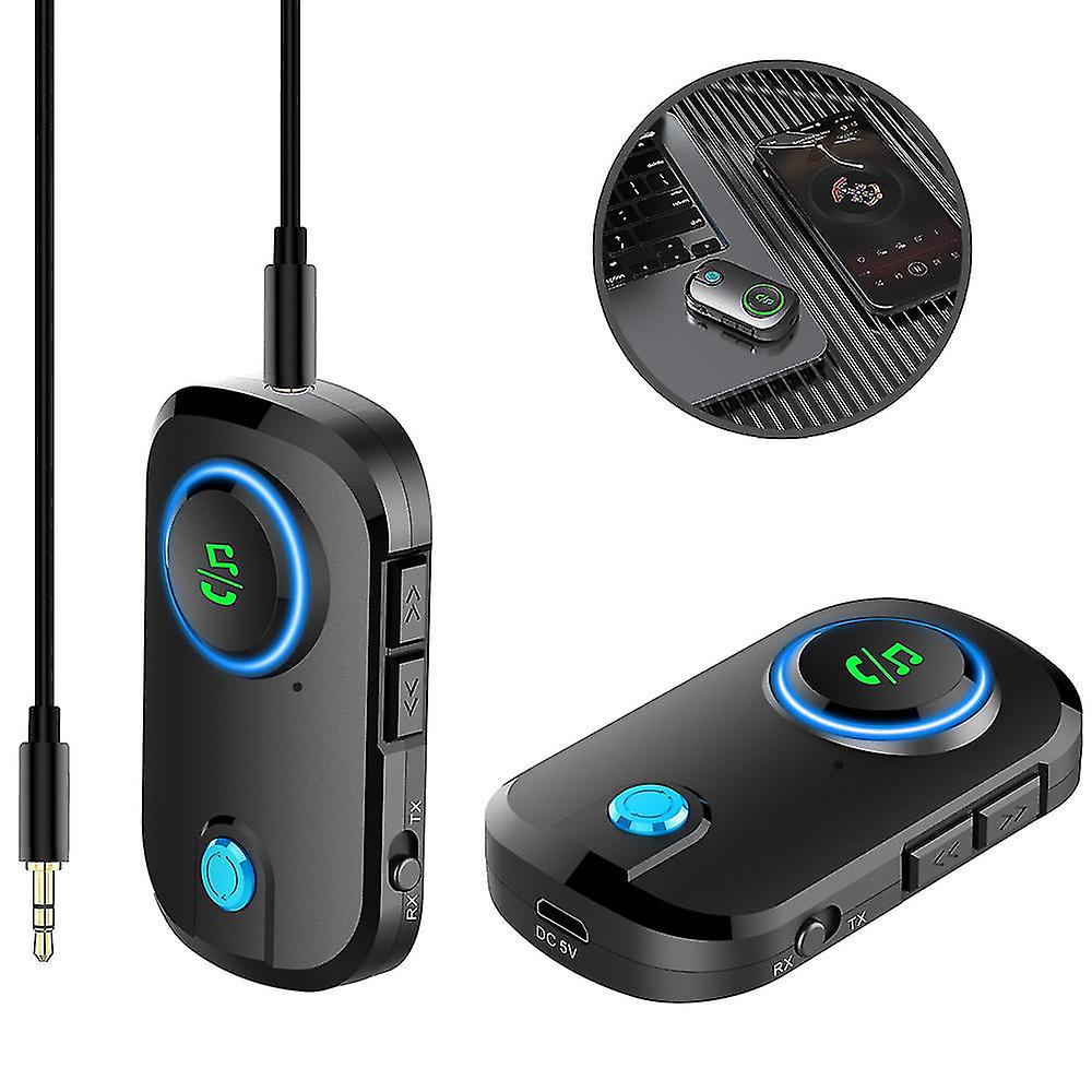 Bluetooth 5.0 Sender und Empfänger mit Mikrofon, 3-in-1 Low Latency Wireless 3,5 mm Audio-Adapter für TV / Home Sound System / Auto