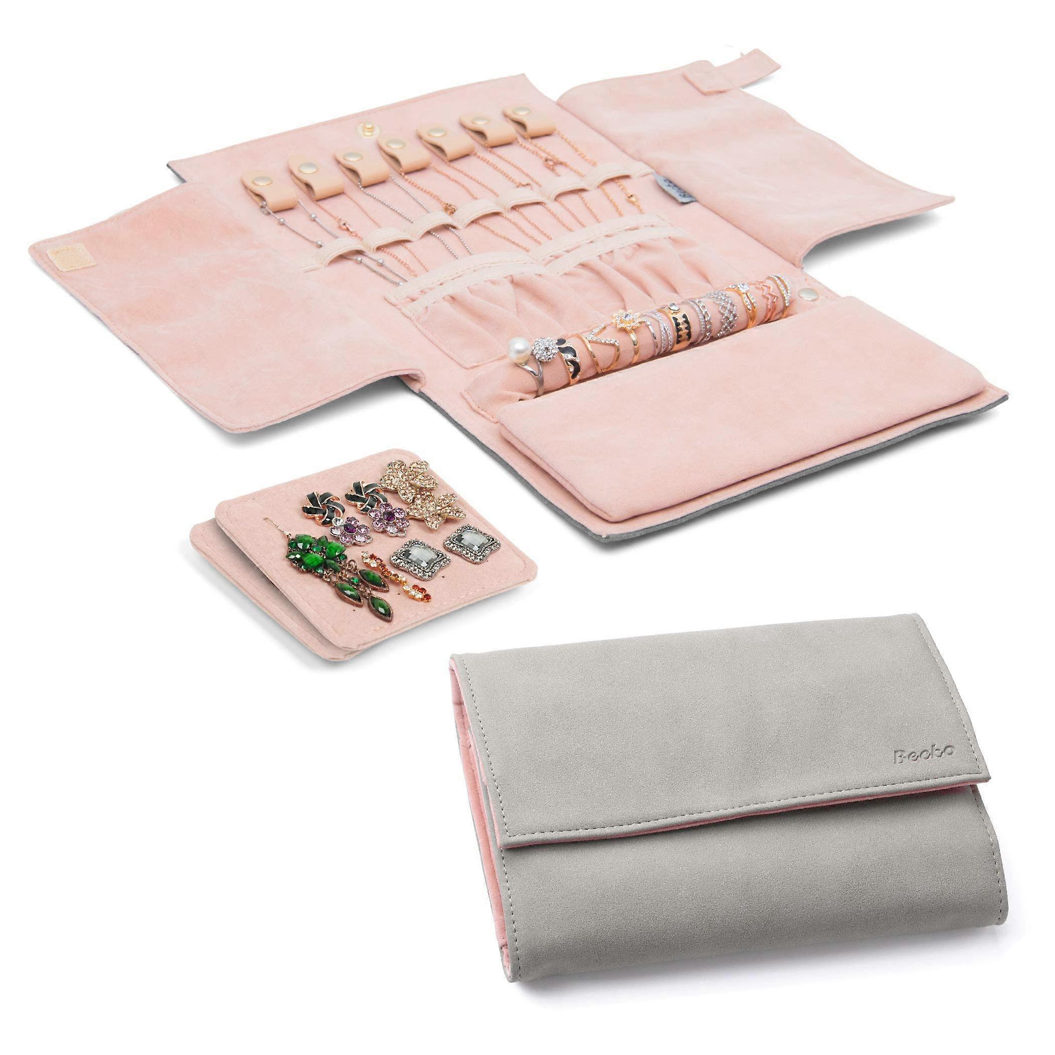 Jewelry Organ Roll for Travel Large Size Waterproof Fabric with Multiple Compartments and Zipper Closure