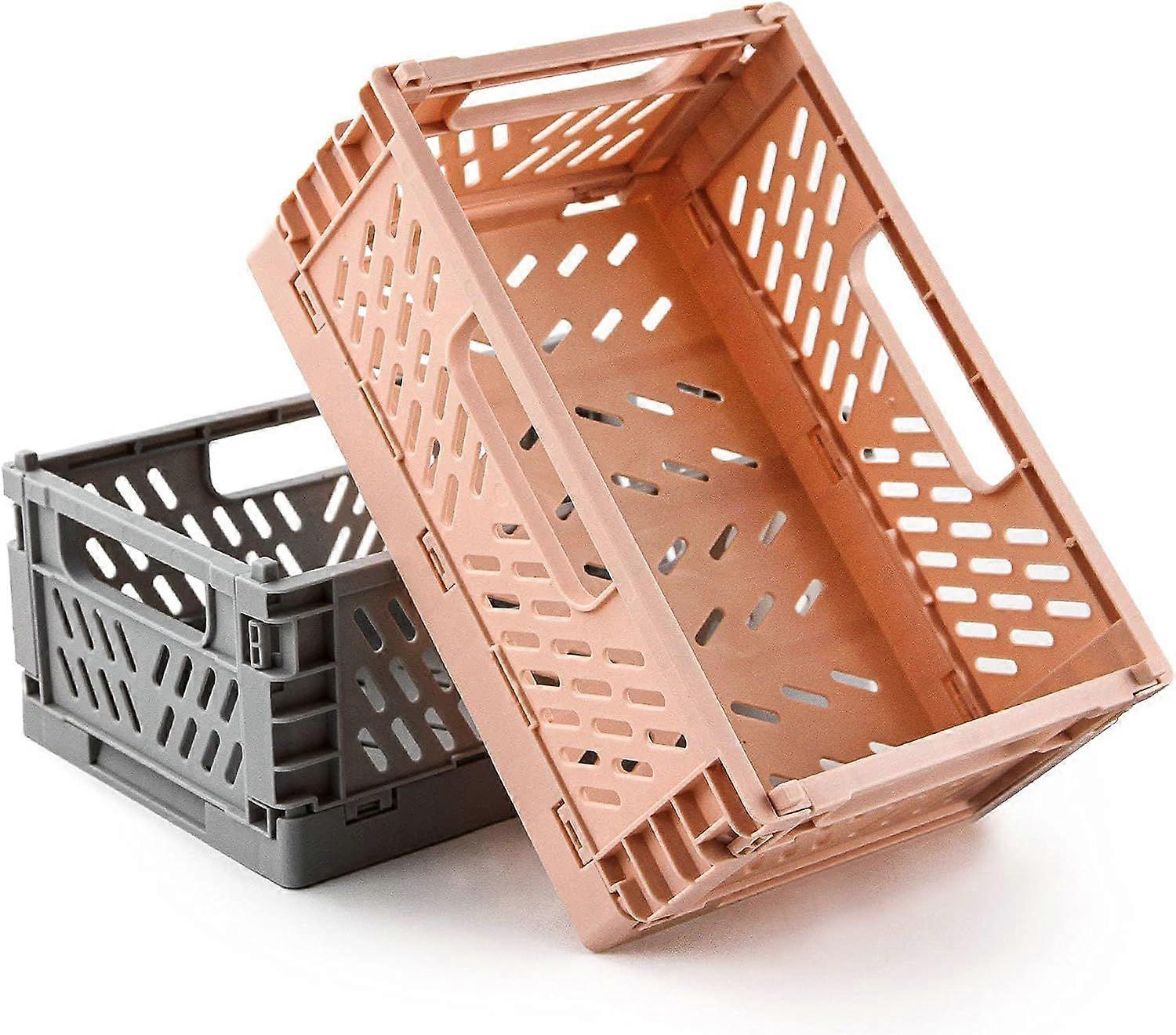 Pink + Gray Foldable Storage Baskets - 2-Pack (22 x 15 x 9cm)
