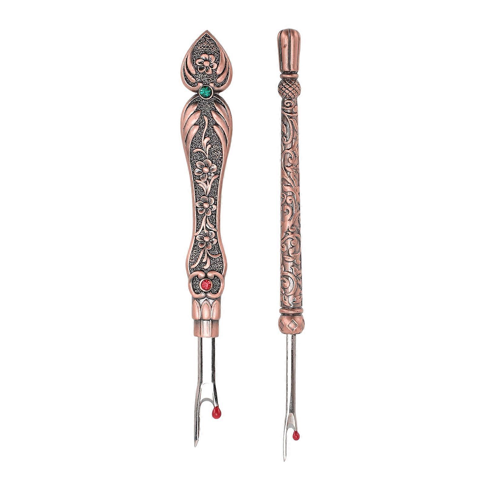 2pcs Retro Seam Remover Quickly Removal DIY Metal Hand Stitch Remover Thread Remover for Needlework Leatherwork Rose Gold