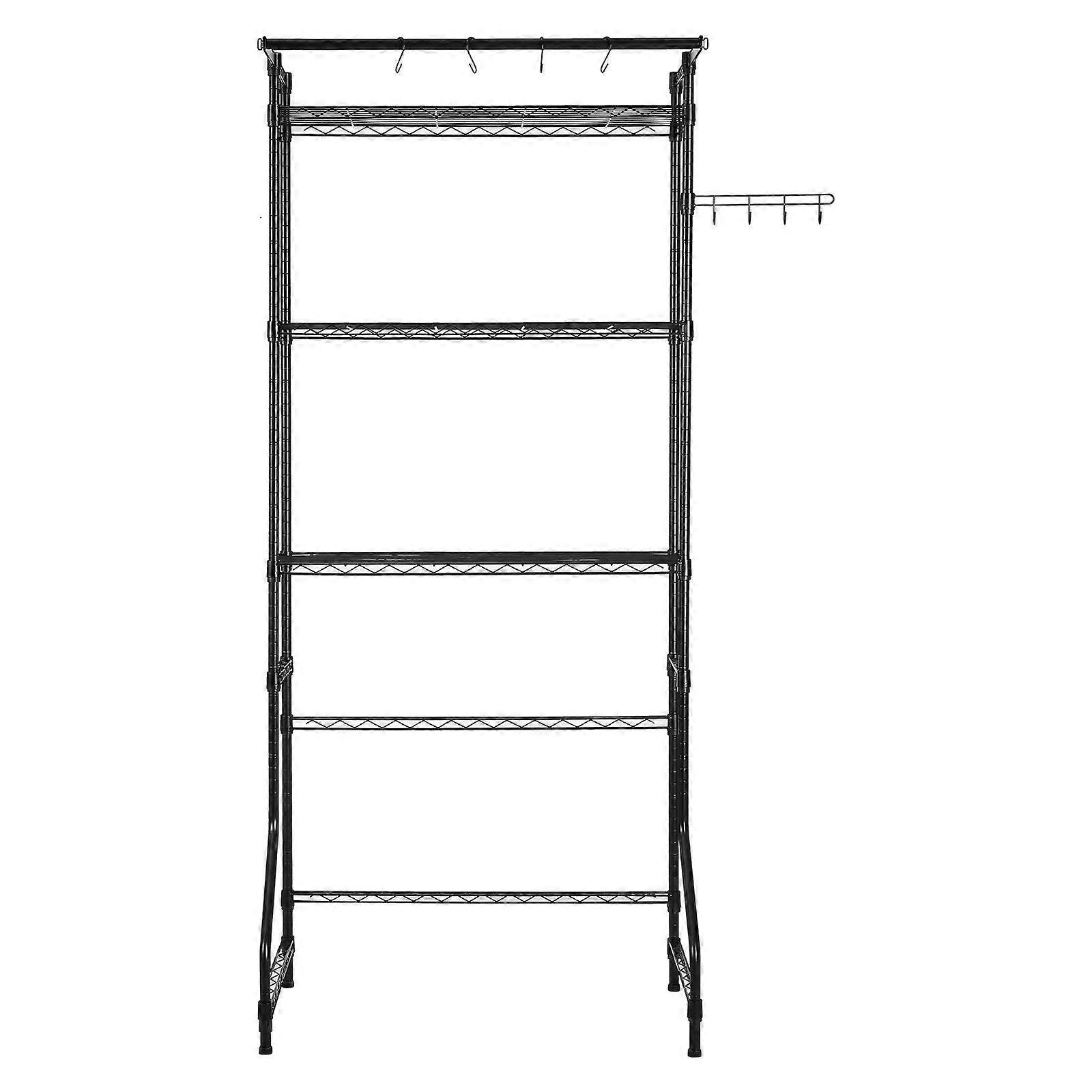 Over Washer and Dryer Storage Shelf, 3 Tiers Drying Rack with Hanger Rod and Hooks, Single Row Adjustable Washer Shelves, Black