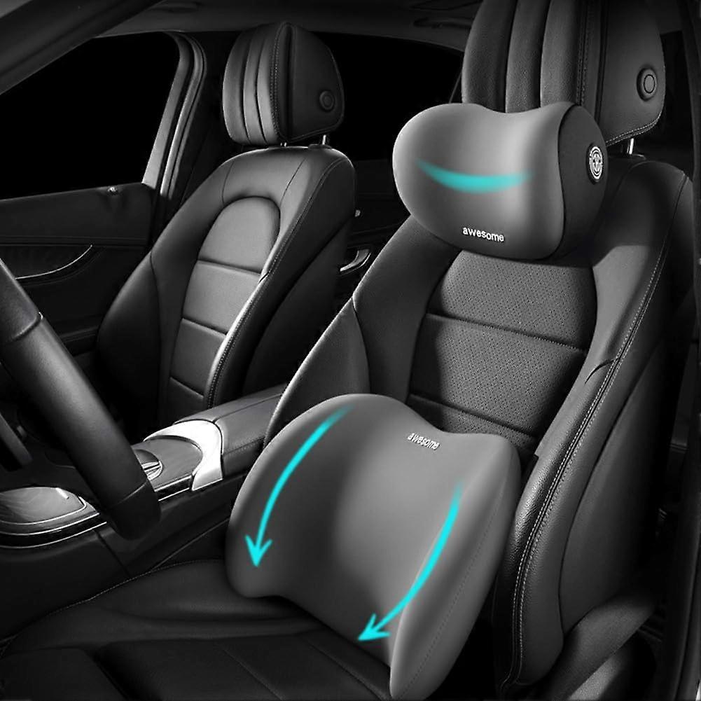 Car Lumbar Support Pillow and Neck Pillow Kit, Ergonomic Adjustable Strap Design for Car Seat Comfort, Memory Foam