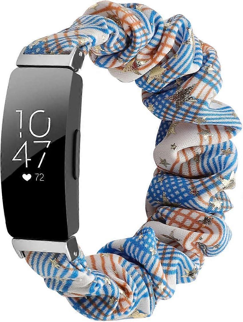 Scrunchies Compatible With Fitbit Inspire 2 Bands/Inspire Hr Band/Inspire, Soft Elastic Cloth Pattern Printed Fabric Wristbands(Large Star)