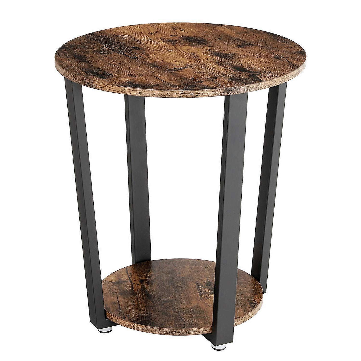 Benjara Stylish Iron and Wooden End Table with Open Bottom Storage Shelf, Brown and Black,
