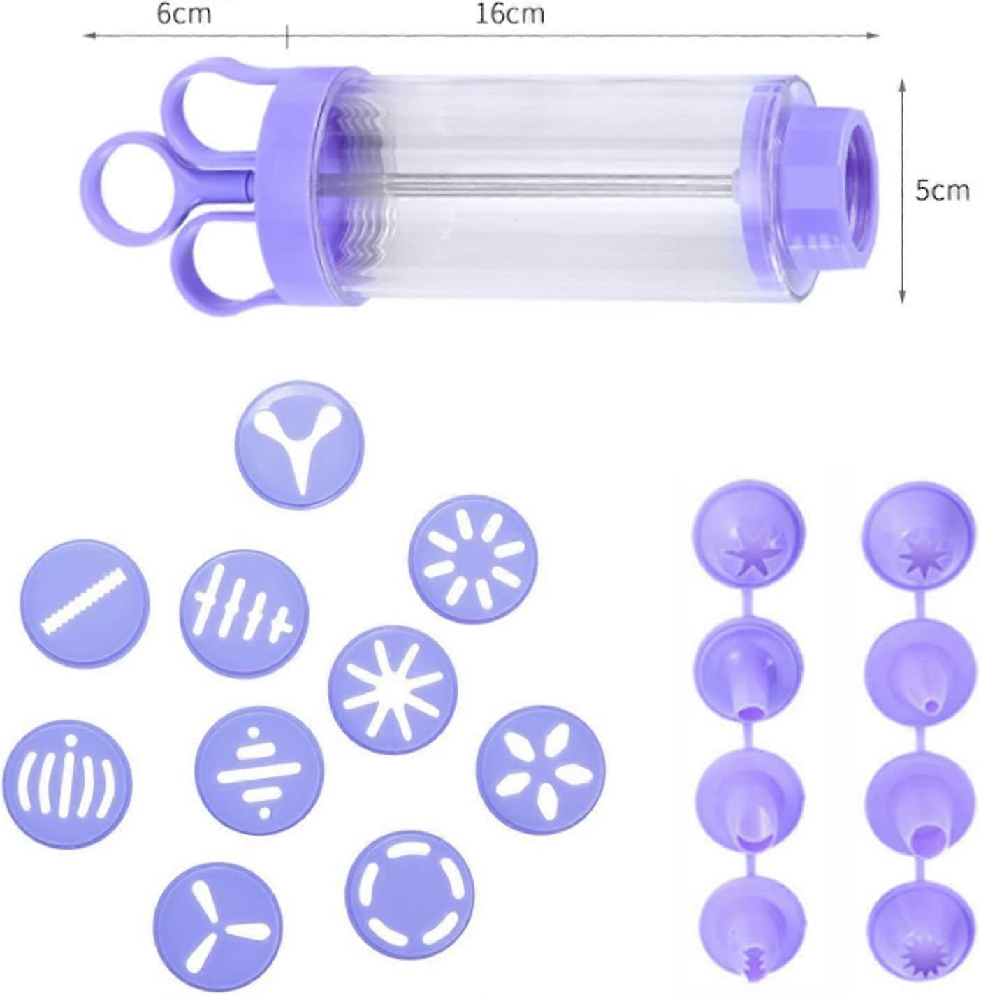 Cookie Press Garnishing Syringe - 10 Flower Patterns Purple