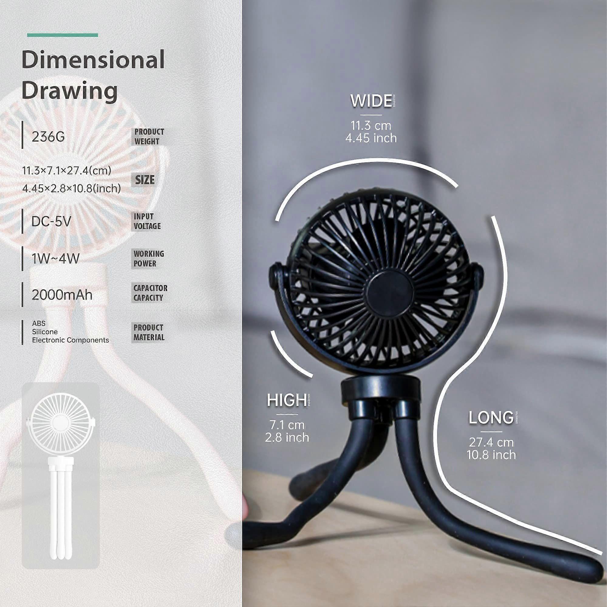 Handheld Portable Fan with Flexible Stand (Black)