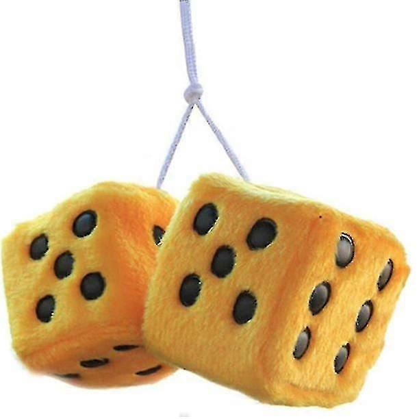 1 Pair Of Retro Square Mirror Hanging Couple Fuzzy Plush Dice With Dots For Car Interior Ornament Decoration