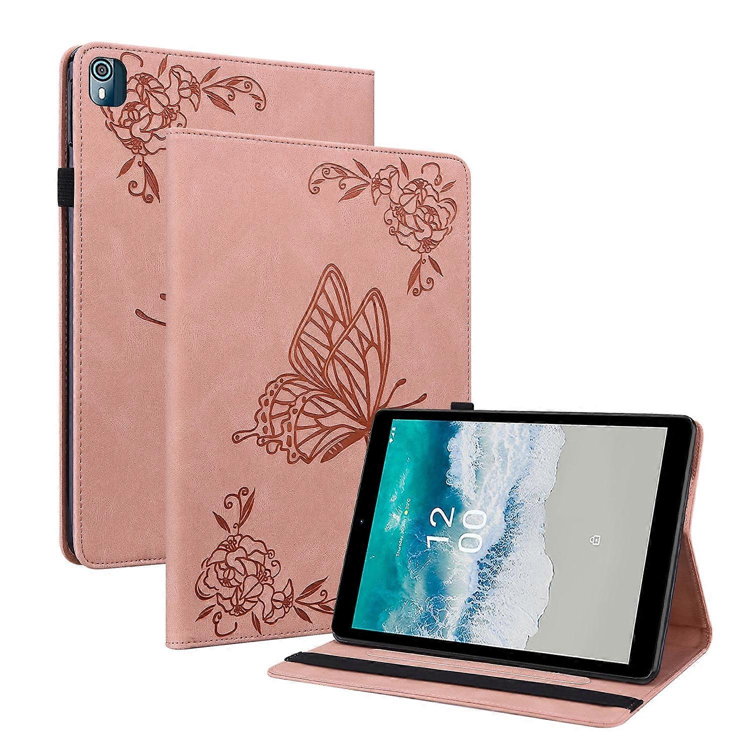 For Nokia T10 Butterfly Flower Embossed Leather Tablet Case