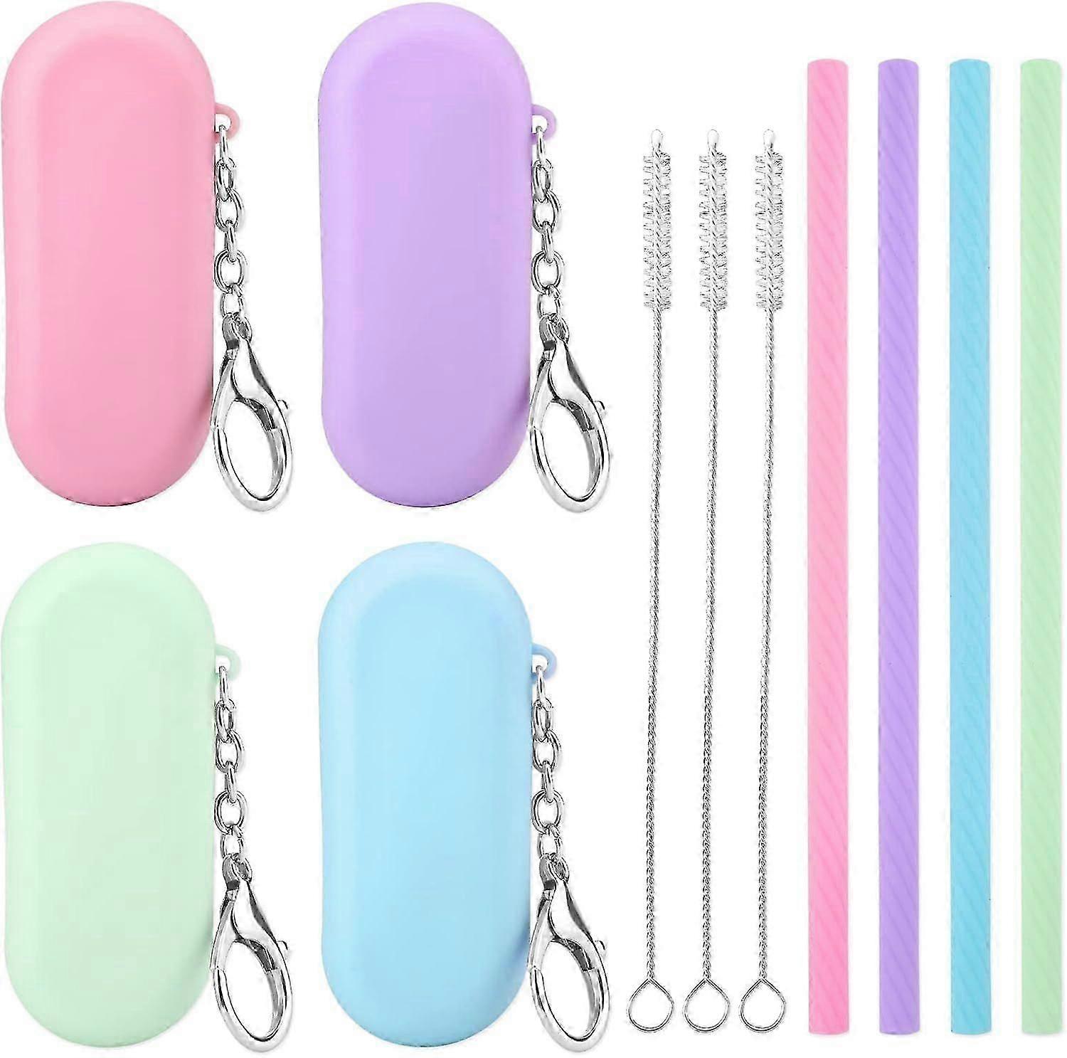 4 Sets Silicone Straws Reusable Straws with Case Foldable Straws Portable
