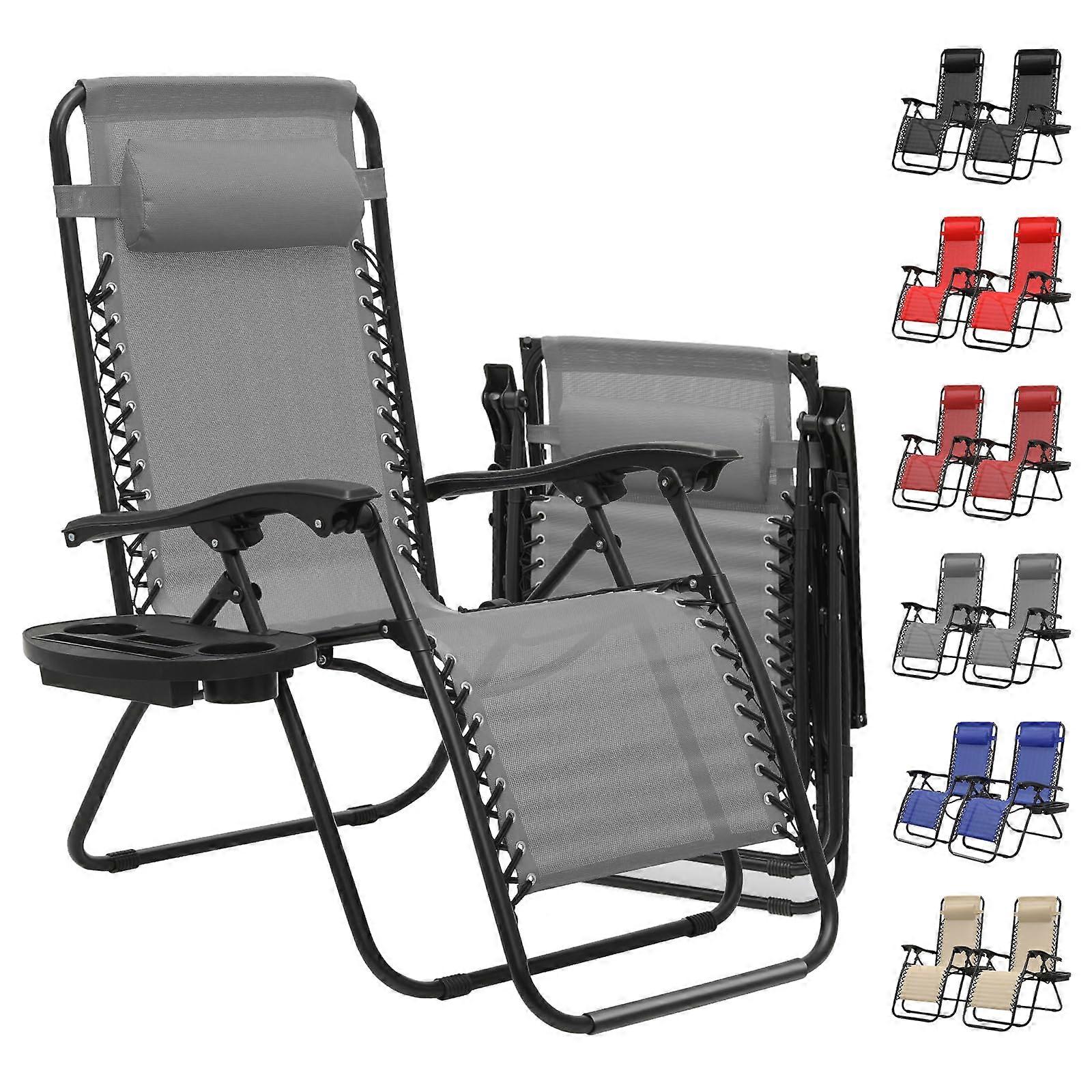 Zero Gravity Chairs Set of 2, Portable Reclining Patio Lounge Chairs with Adjustable Pillows and Side Tables for Lawn Poolside