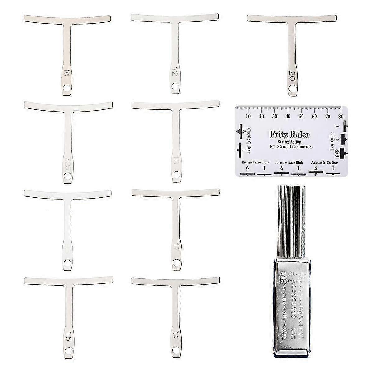 9Pcs Understring Radius Gauge + String Action Ruler Gauge Tool + Guitar Bridge Saddle Nut Files Set Guitar Repair Tool Accessories