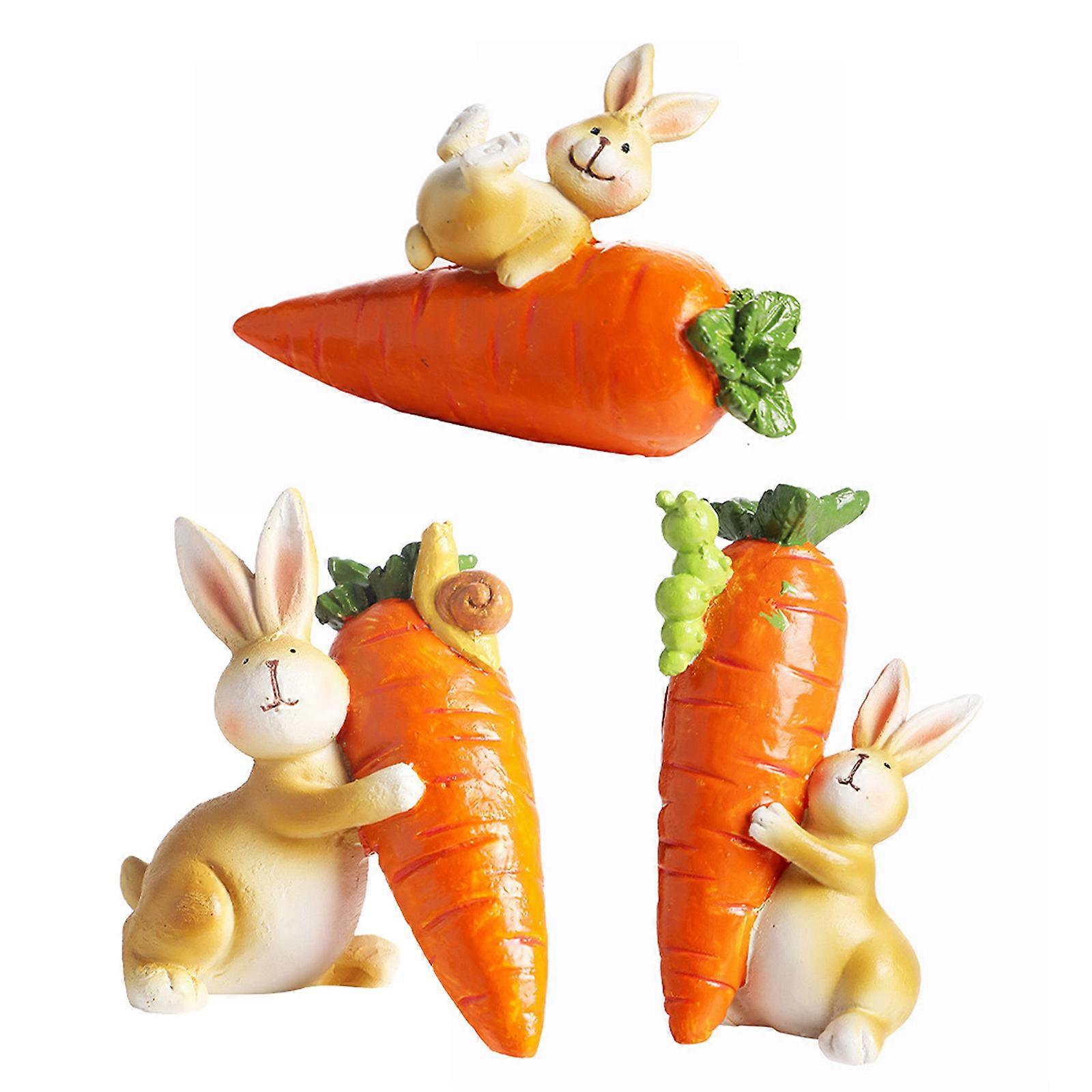 3 pezzi pasqua a tema resine coniglietti ornamenti con tenuta carota pose figurine di coniglio per vacanza display scultura