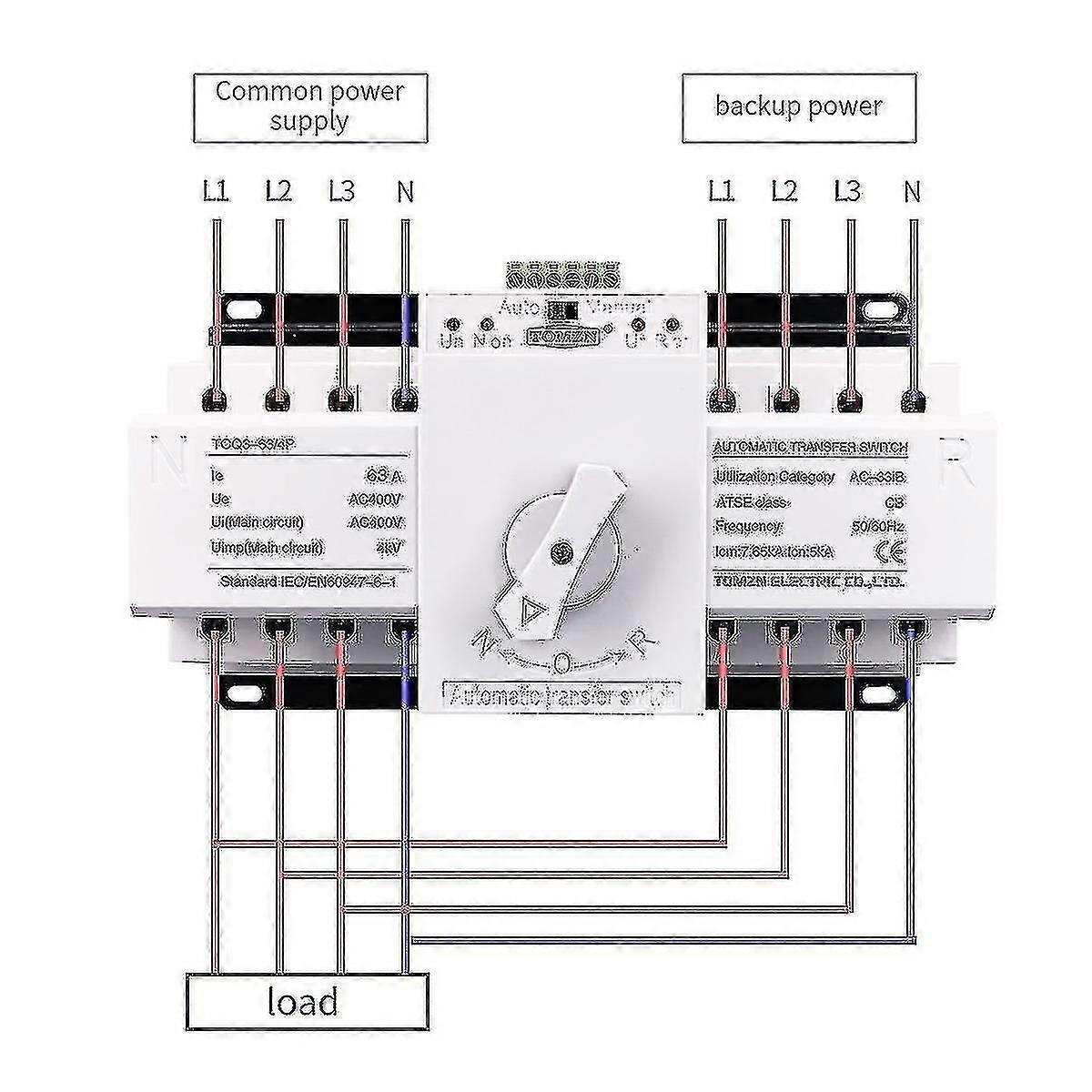 4p 63a 380v MCB Type Dual Power Automatisk overføringsbryter Ats Hk