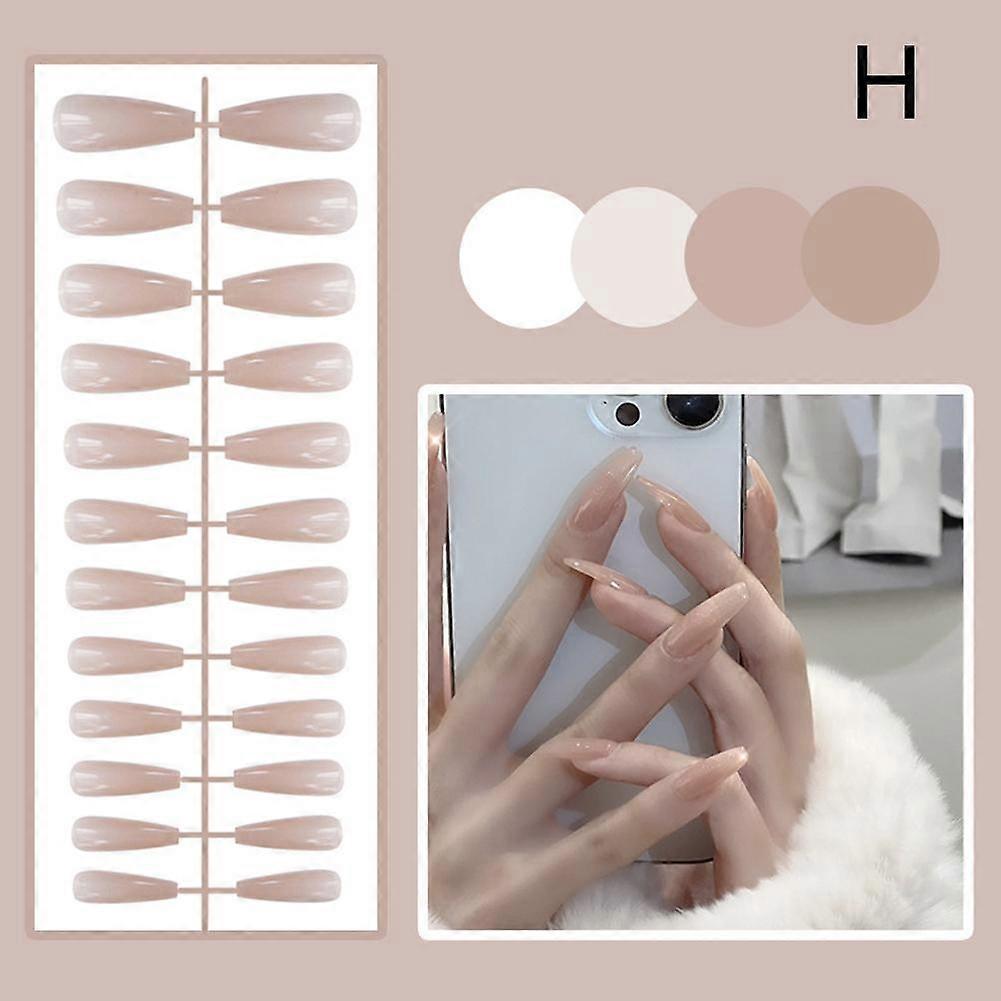 14-zh287-24(H)$ Strip long ballet shiny trapezoidal solid color false nail stickers finished product 24 pieces wearable nail stickers