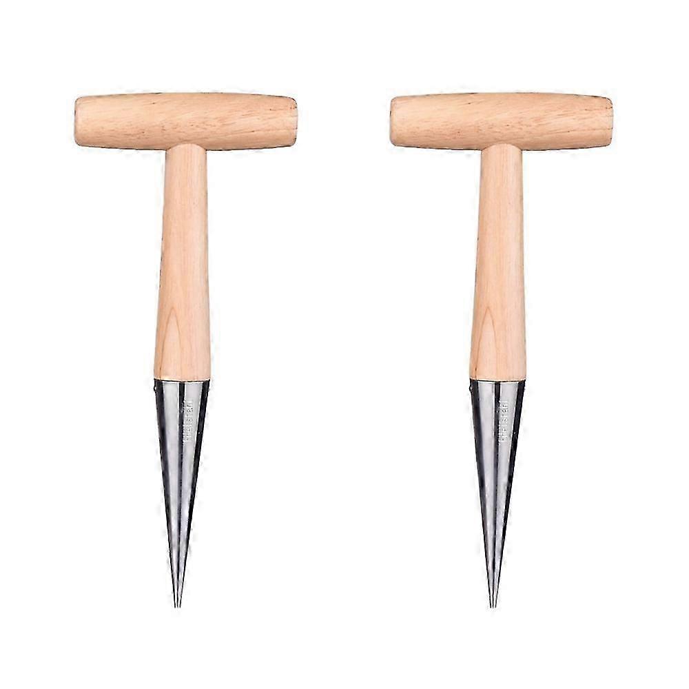 2 PCS Hand Dibber Garden Tools with Wooden Handle, Dibbler Bulb Planter, Wooden Sow Dibbers for Gardening