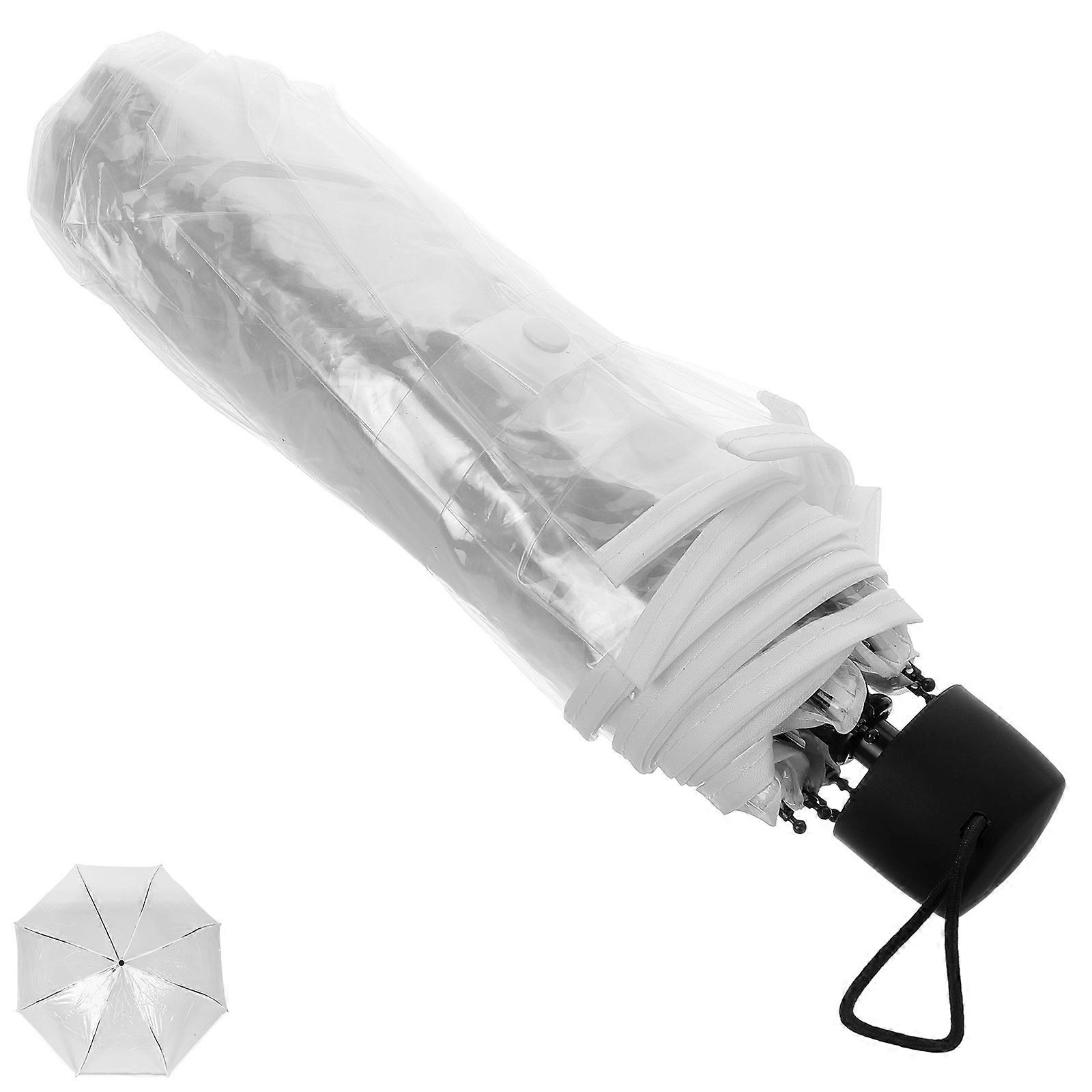 Automatic Windproof Transparent Folding Umbrella with Wooden Handle – Lightweight and Portable for Travel and Daily Use