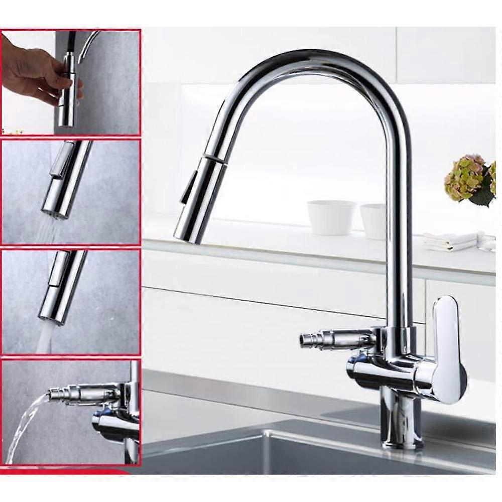 Kitchen Taps With Pull-Down Shower, Dishwasher Connection, Hot-Cold Multifunction Sink Tap, 2 Modes, Black A Chrome B