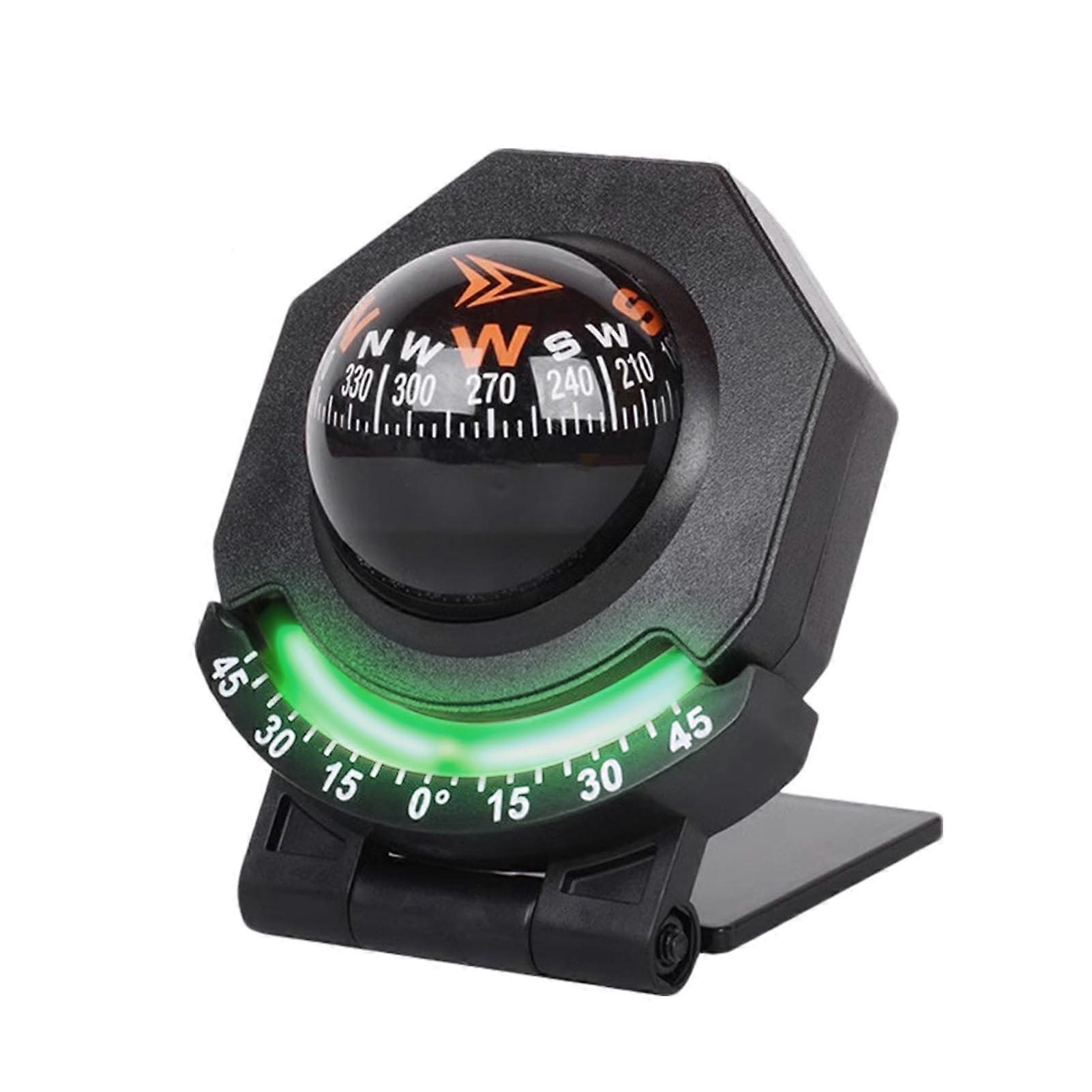 Car Compass Dashboard | Foldable Glow in the Dark Bullet Compass with Built-in Slope Meter for Accurate Navigation