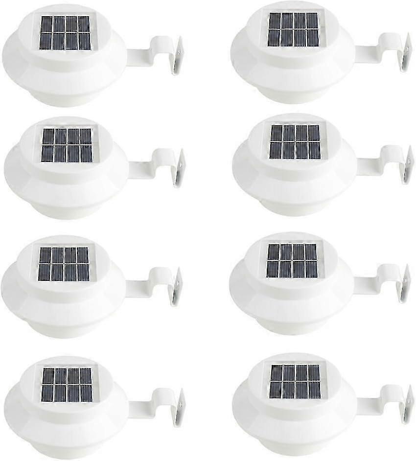 8パックの白いソーラーウォールライト、側溝の小道の階段、屋上、パティオ、庭